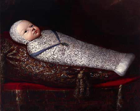 louis X1V as a  baby swaddled inclined