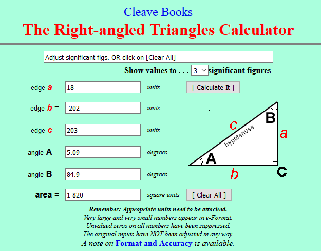 Right Angle Triangle Calculator showing height and angle of Standard King Size Bed US & Canada Click link to check your bed and enter Length plus Guess Height. If wrong, reset and change height until 5 degrees is achieved. Simplest method of working out the optimum angle for inclined bed therapy (IBT).