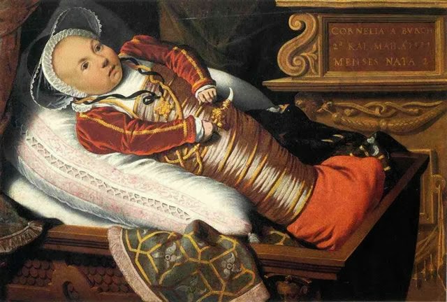 Why were some tudor babies swaddled on an inclined mattress?